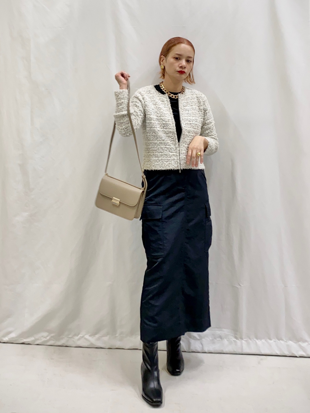 ホールガーメント®サーキュラーニットスカート、ヴィンテージサテン