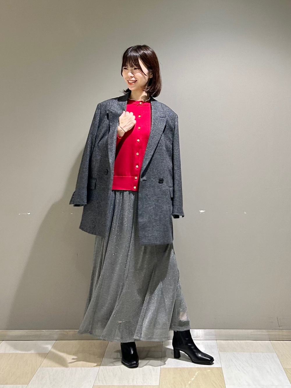 スクエアトゥストレッチショートブーツ、ウールブレンドリラクシー