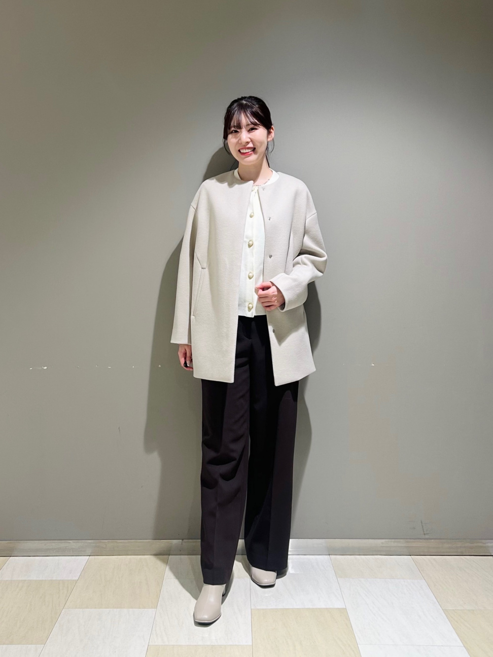レーヨンブレンドパールボタンカーディガン、ワイドパンツ