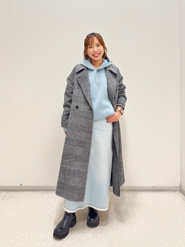 美品♡プラステ　ウールチェックリバーロングコート　チェック PLST(プラステ)公式 | ウールブレンドリバーロングコート