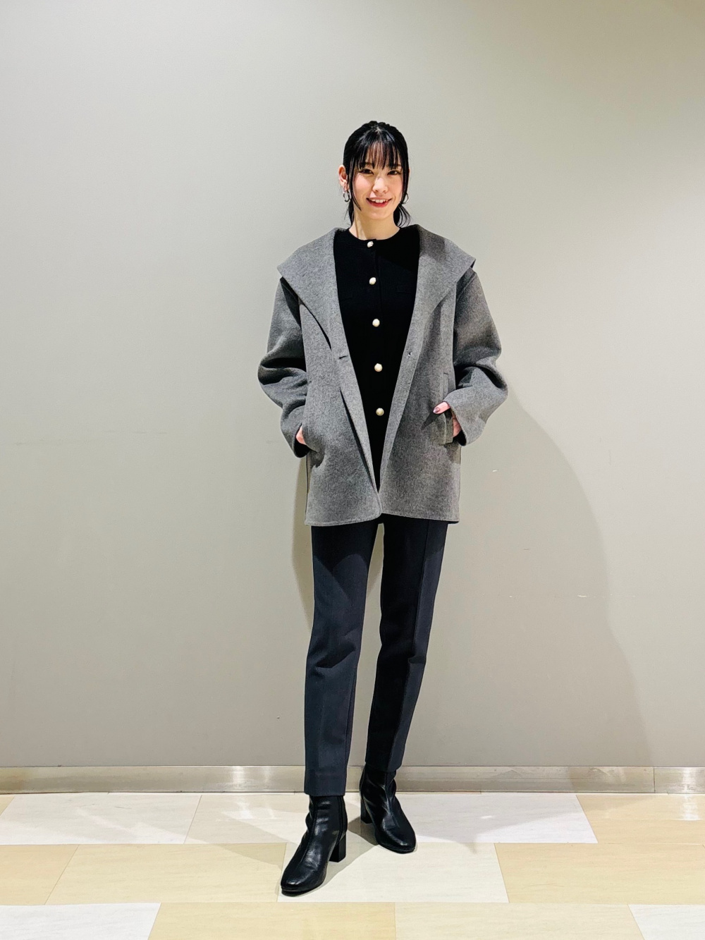 レーヨンブレンドパールボタンカーディガン、ワイドパンツ