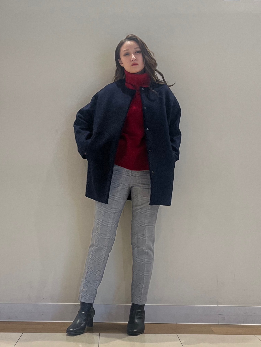 新品未使用品　PLST ウールモッサノーカラーハーフコート ネイビー　Sサイズ PLST(プラステ)公式 | 2024年モデル ウールモッサノーカラーハーフコート