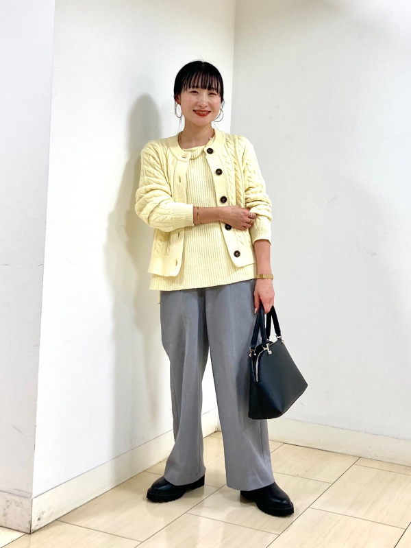 ラメスパンコールミックスセーター、ワイドパンツ（ウォーム
