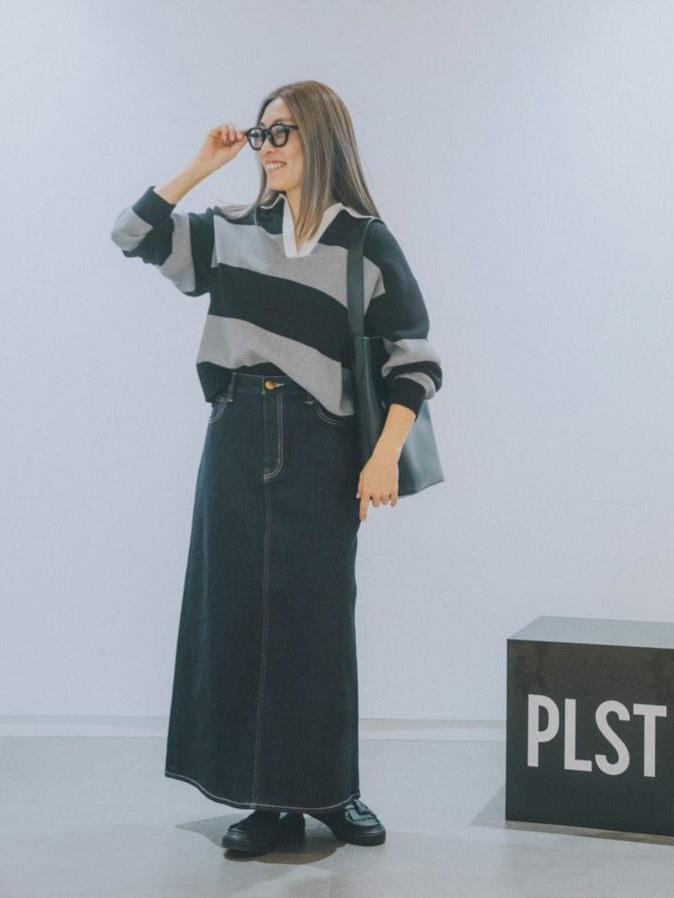 デニムナロースカート」の着用コーディネート| プラステ