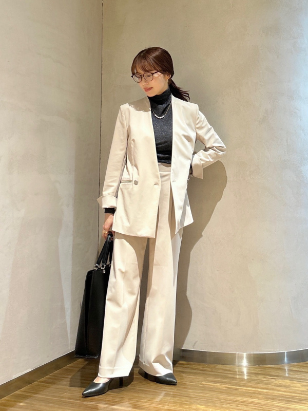 美品 プラステ ノーカラ セットアップ ゴム 伸縮性 ストレッチ