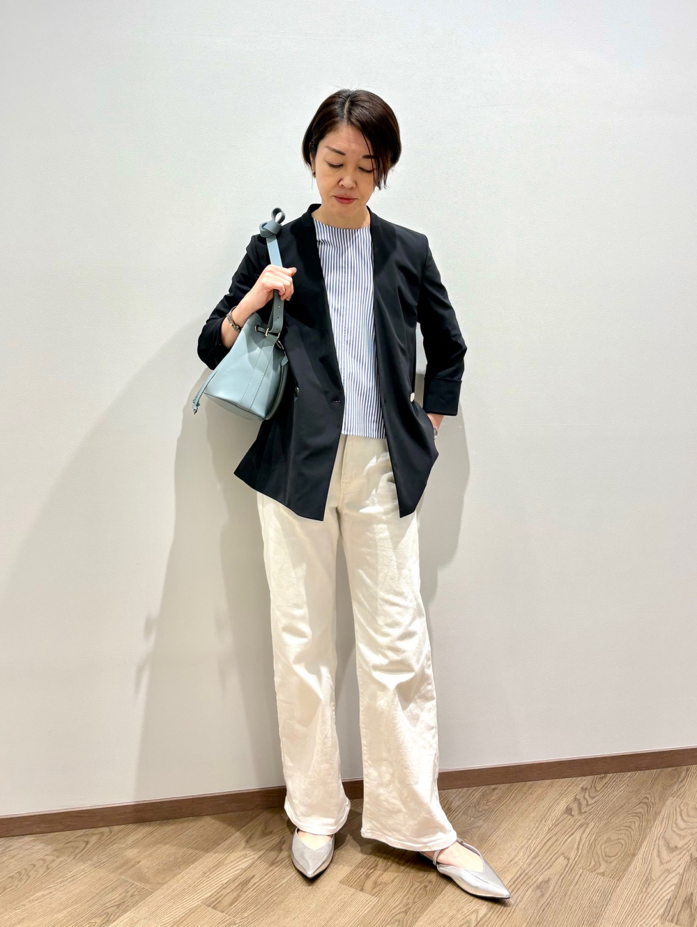 タイプライターフリルネックブラウス（長袖）、2WAYドロー