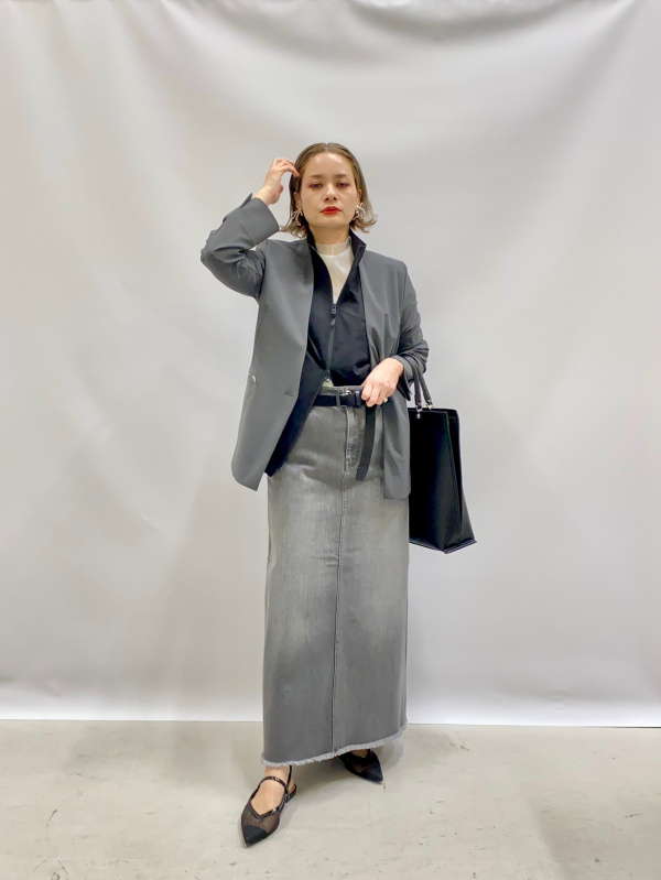 ハイストレッチトリコットカラーレスダブルジャケット」のレディースの