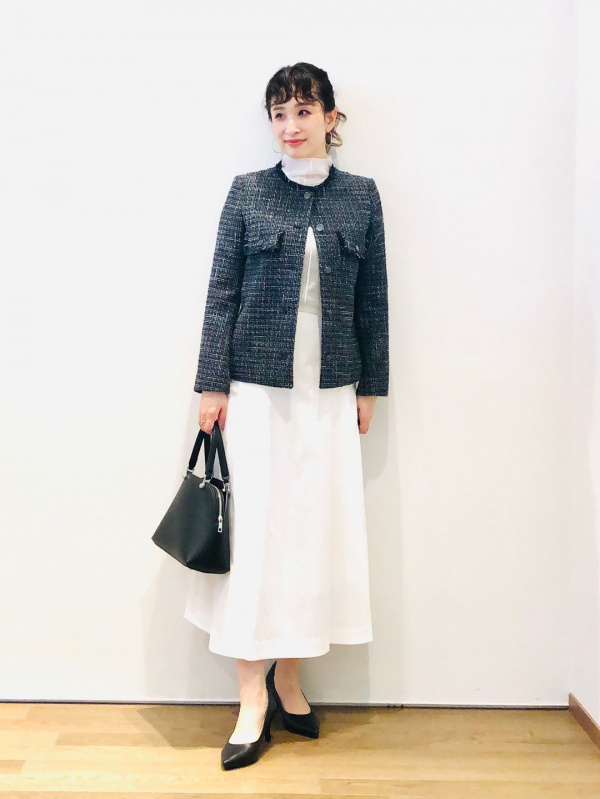 ツイードペプラムジャケット（レディース）の着用コーディネート