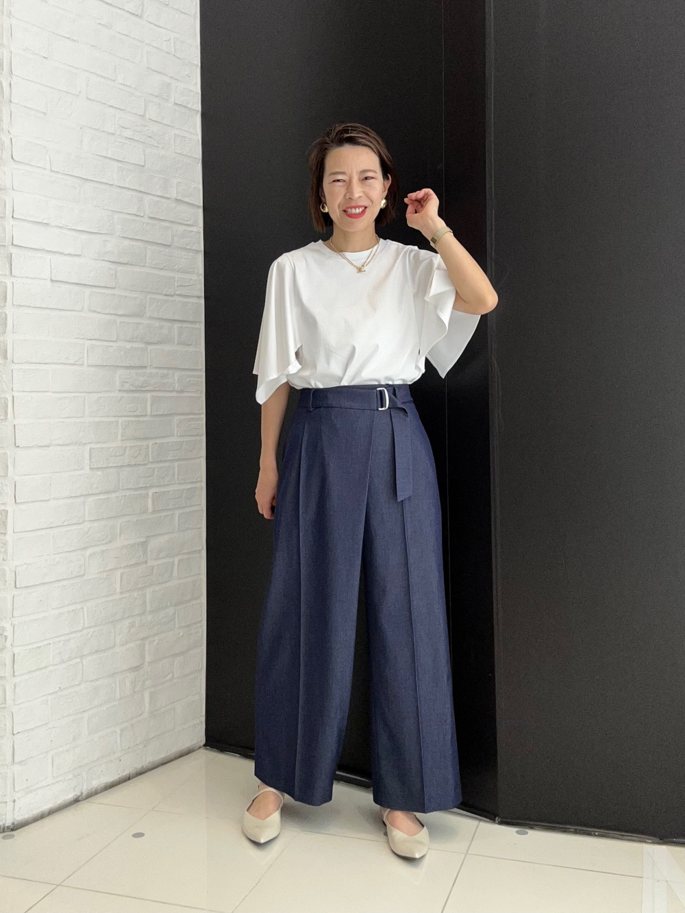 リネンブレンドダブルジャケット、スティックパンツ（リネン