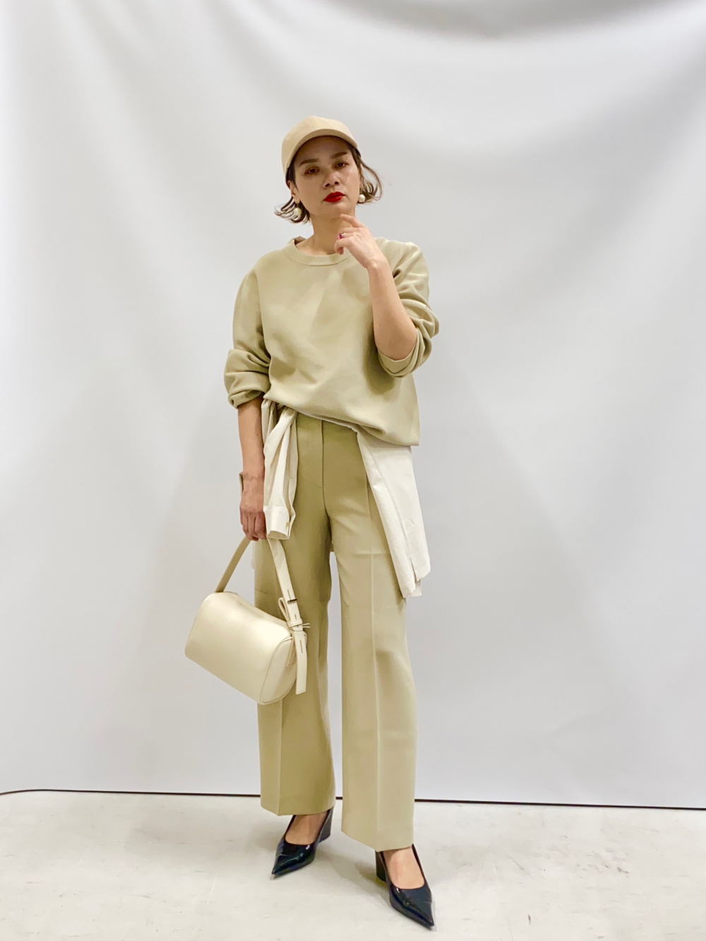 シアープリーツスカート、UVカットレーヨンブレンドモックネックニット