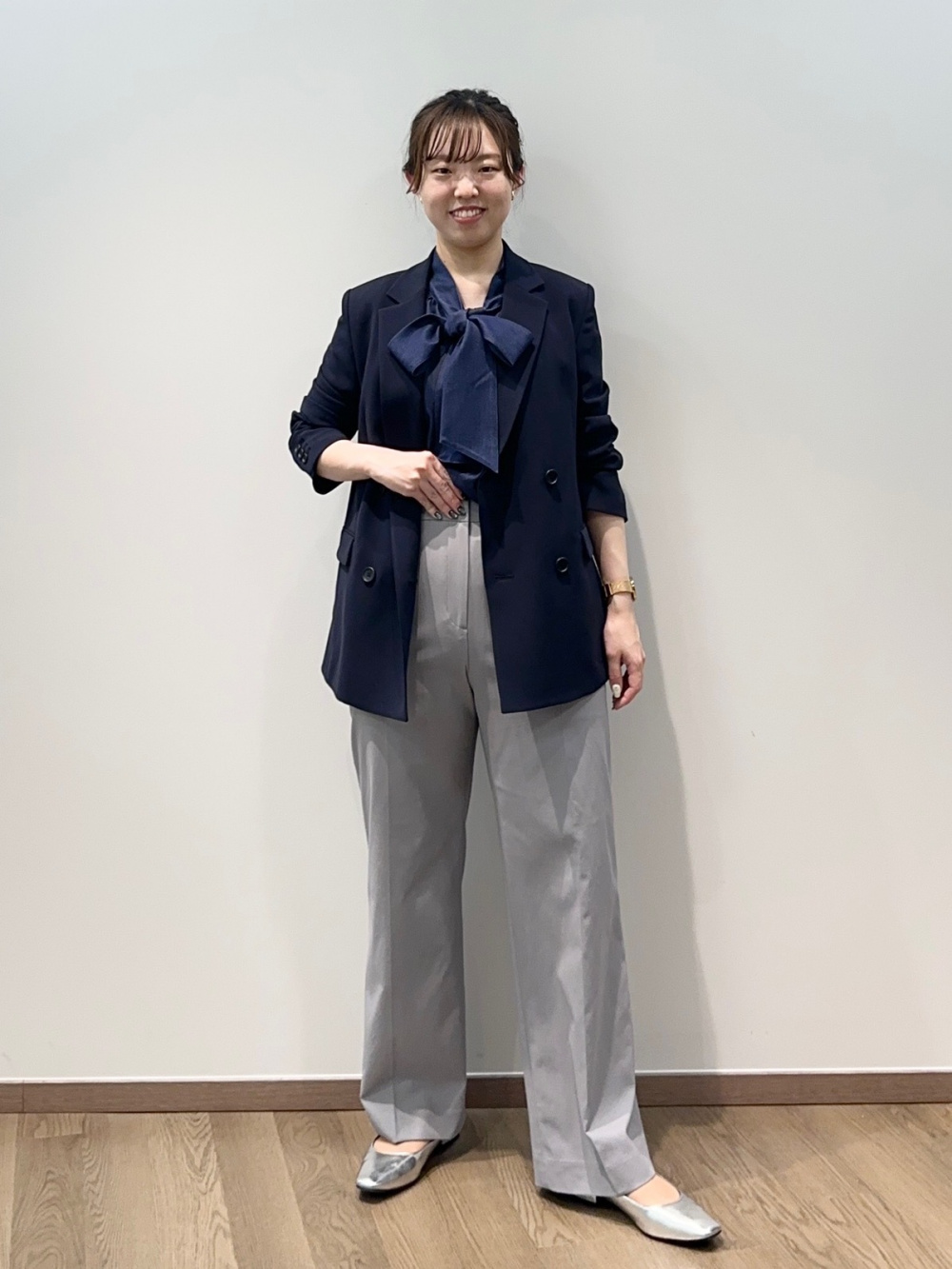 トリアセブレンドダブルジャケット、ワイドパンツ（リネンブレンド