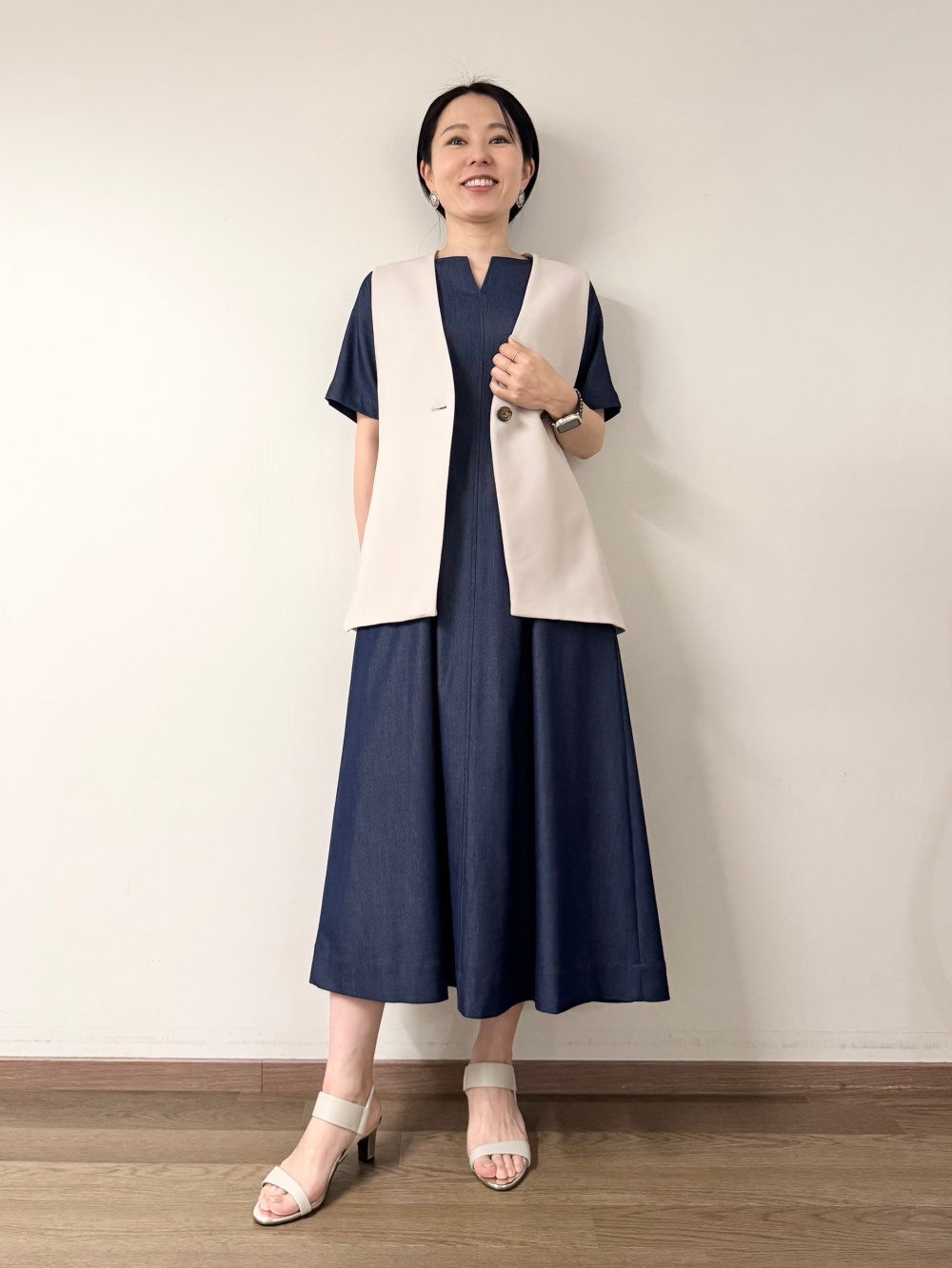 今季　プラステ　トリアセブレンドペプラムジレ　ネイビー　ベスト 今季 プラステ トリアセブレンドペプラムジレ ネイビー ベスト