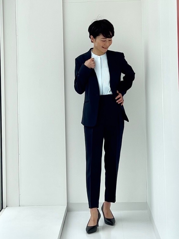 PLST プレミアムオックスカラーレスジャケット&パンツ スーツ ネイビー S PLST(プラステ)公式 | プレミアムオックスカラーレスジャケット