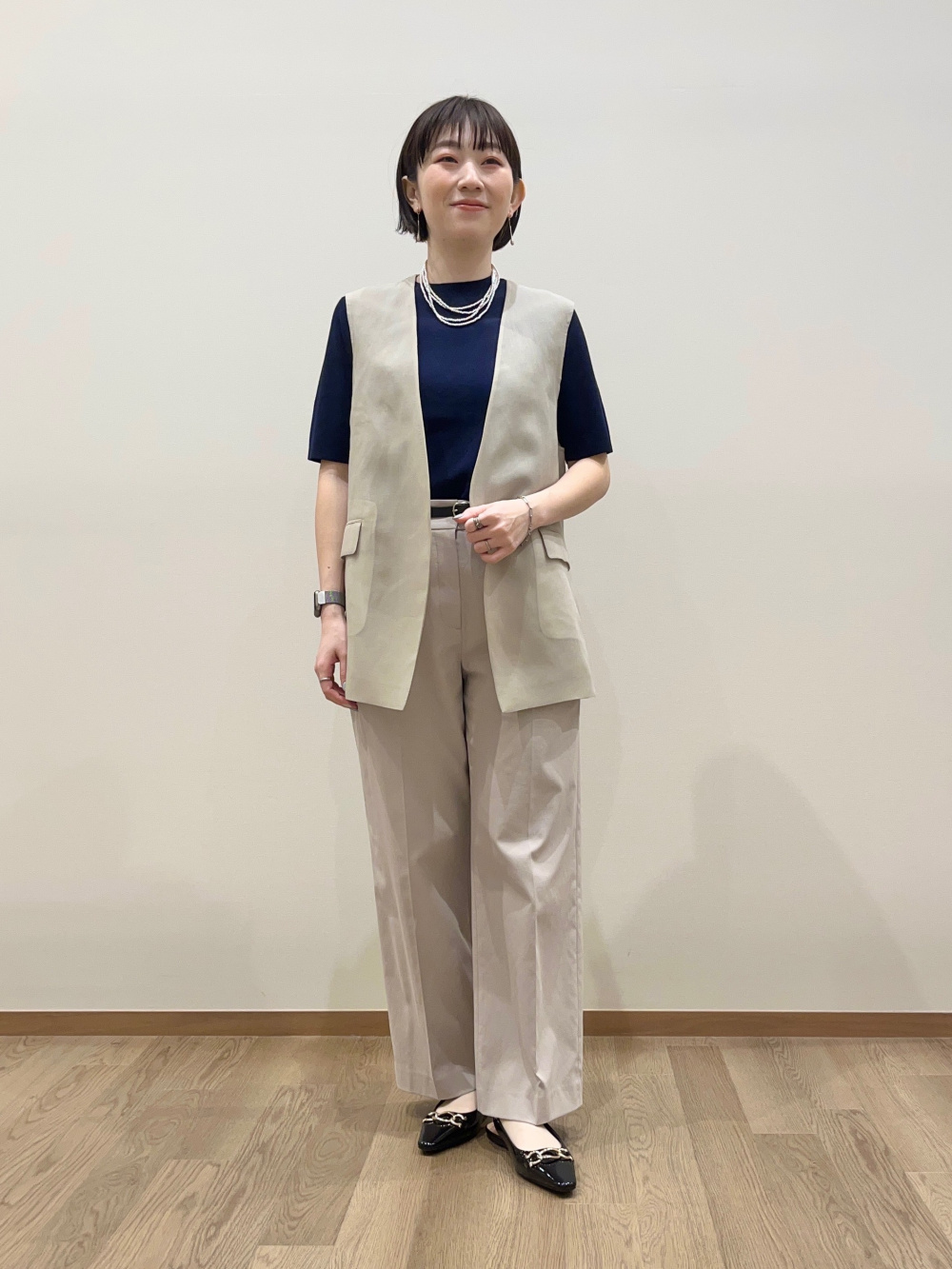 シアーオーガンジージレ、ワイドパンツ（リネンブレンド）」の