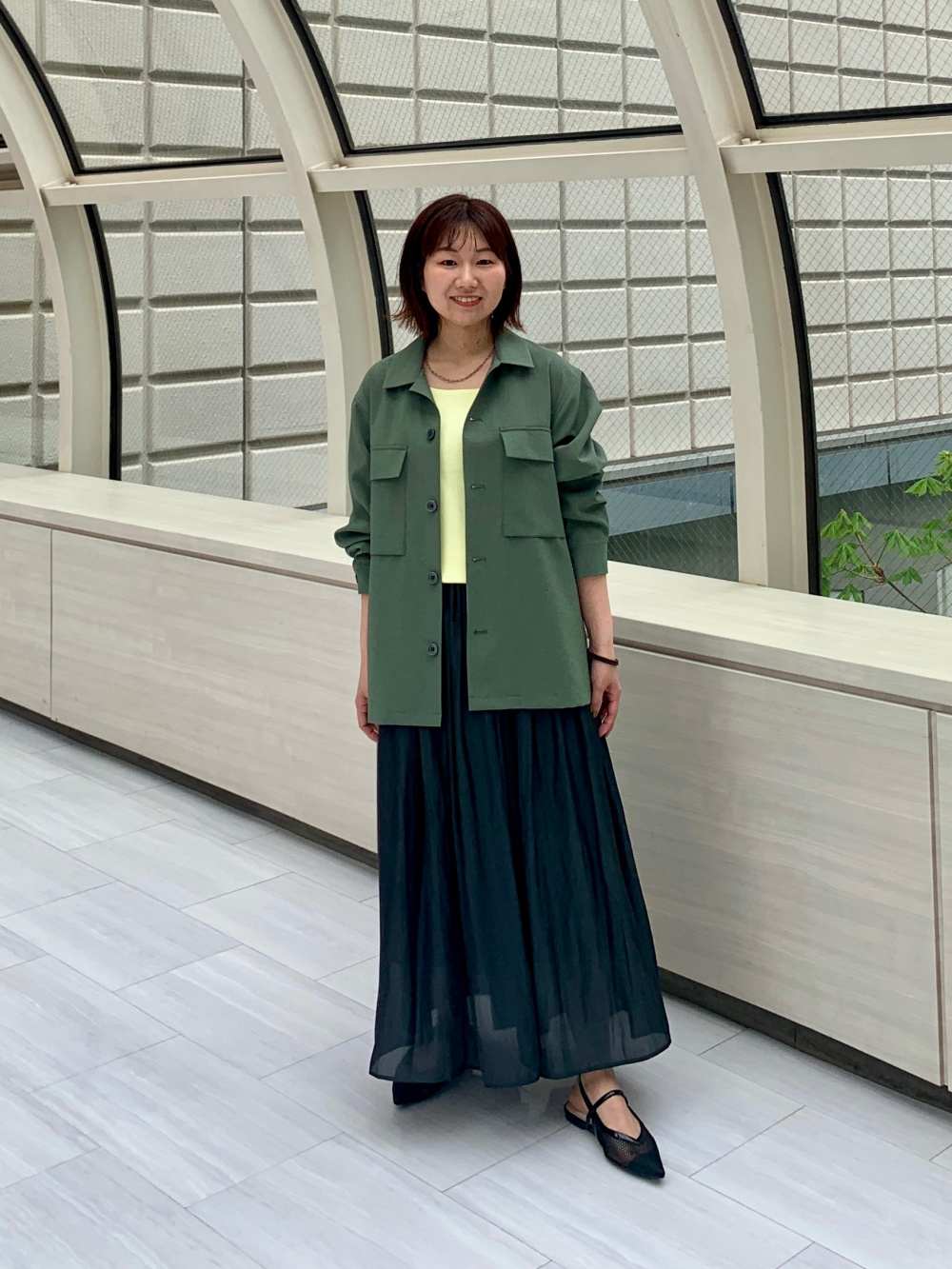 シアープリーツスカート、UVカットレーヨンブレンドモックネックニット