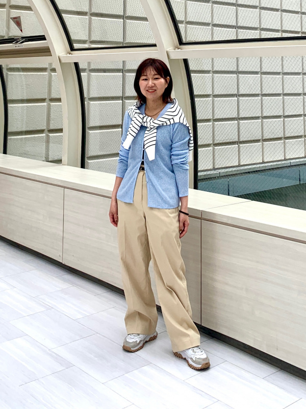 リネンブレンドリブカーディガン（レディース）の着用コーディネート