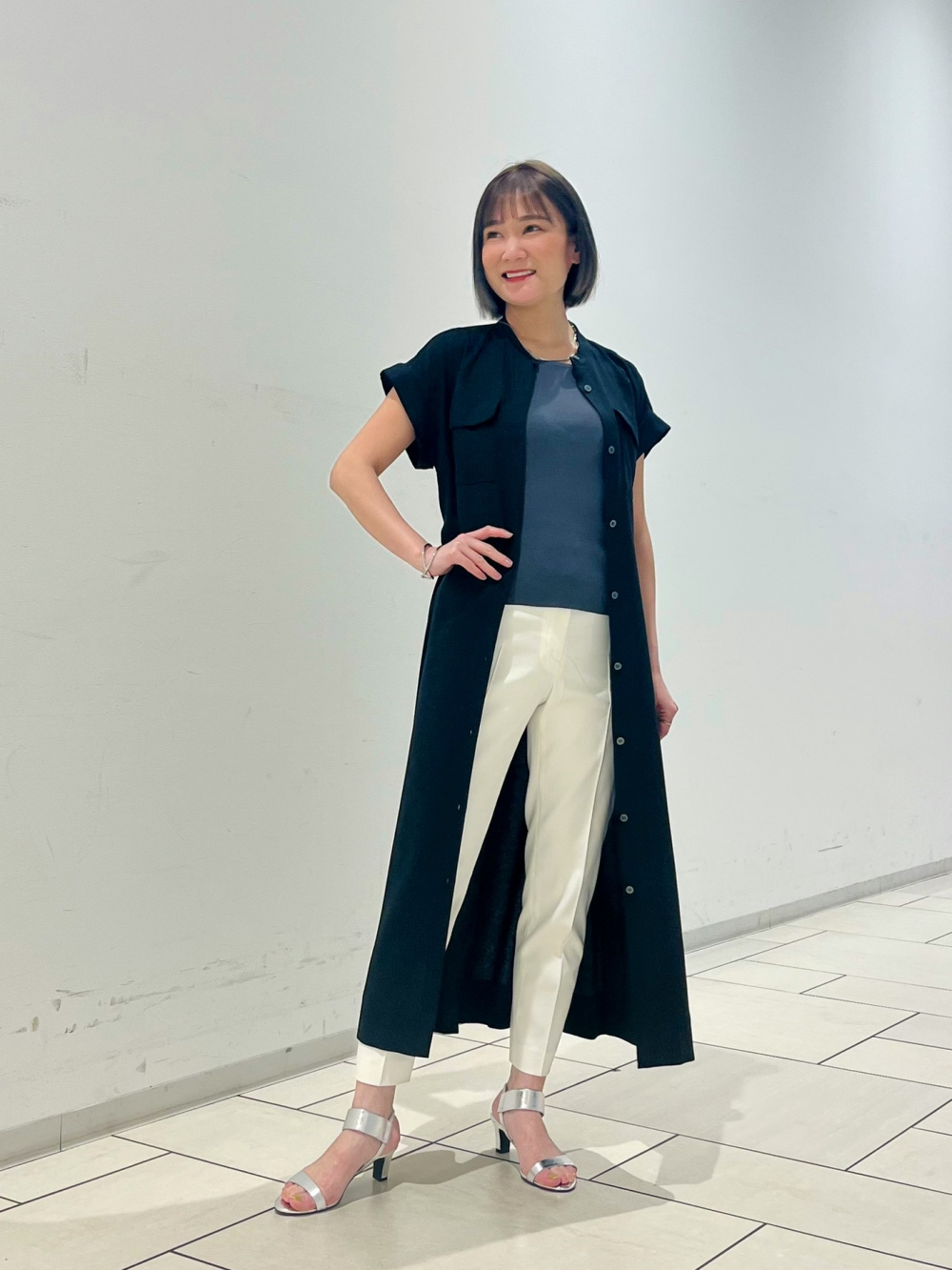 スティックパンツ（リネンブレンド）、コットンアセテート