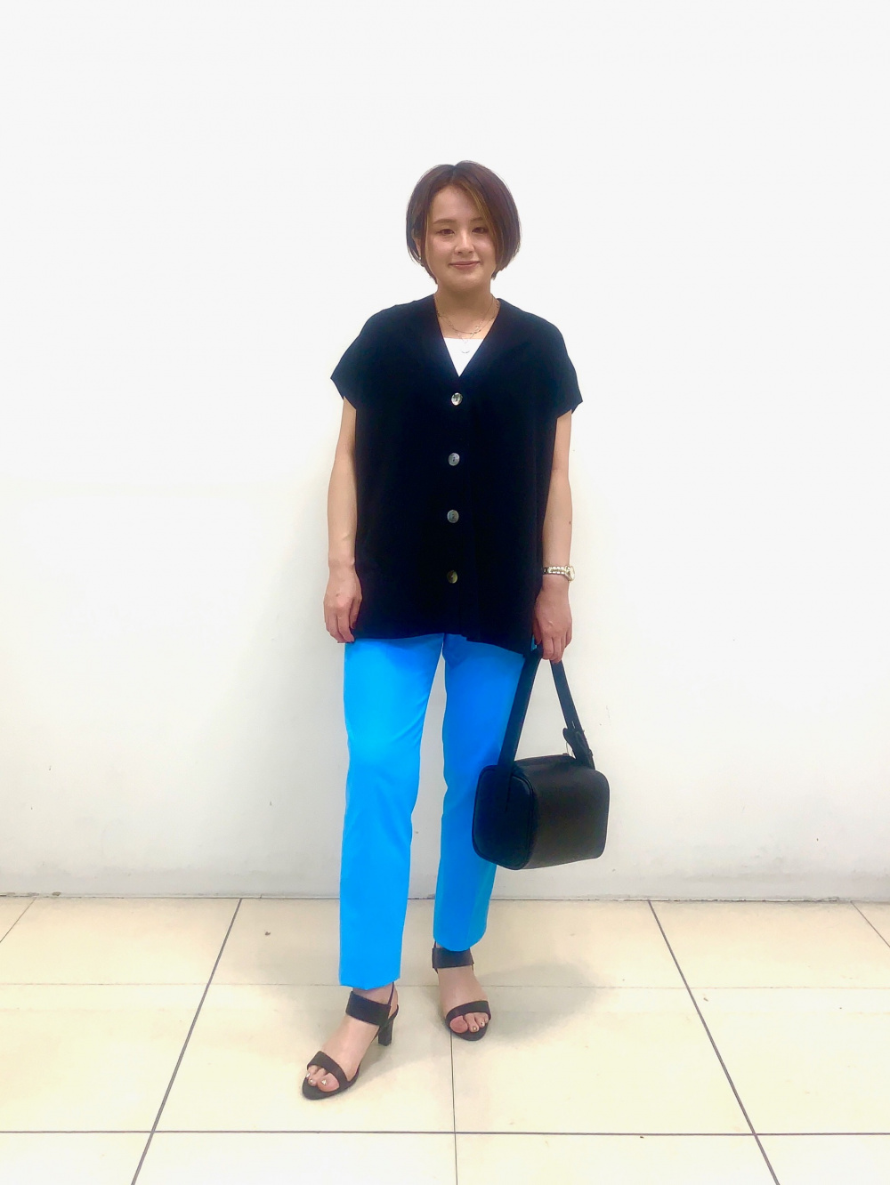 スティックパンツ（リネンブレンド）、コットンアセテート