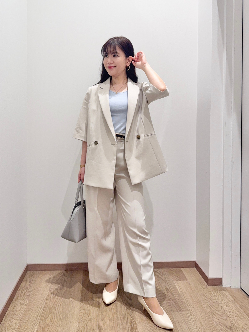 プラステプレミアムオックスジャケットパンツベージュS