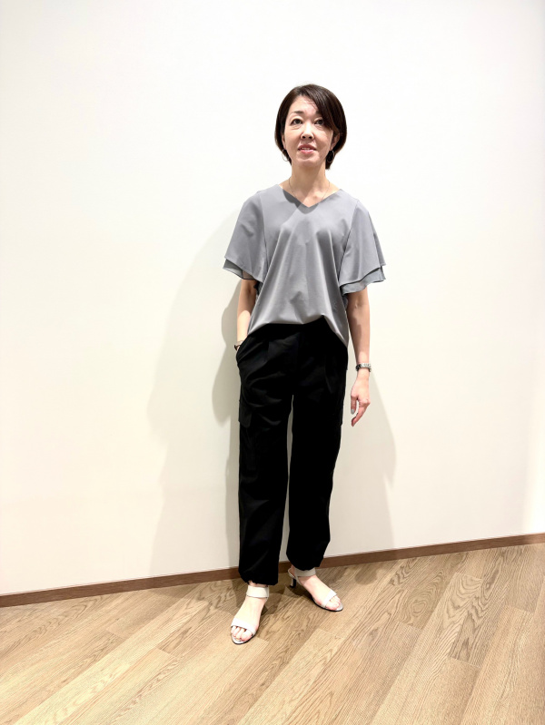 ハイストレッチリネンカーゴパンツ（レディース）の着用コーディネート