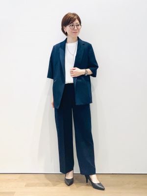 プラステ　セットアップ　パンツ　プレミアムオックス　S/XXS　ネイビー PLST(プラステ)公式 | プレミアムオックスワイドストレートパンツ
