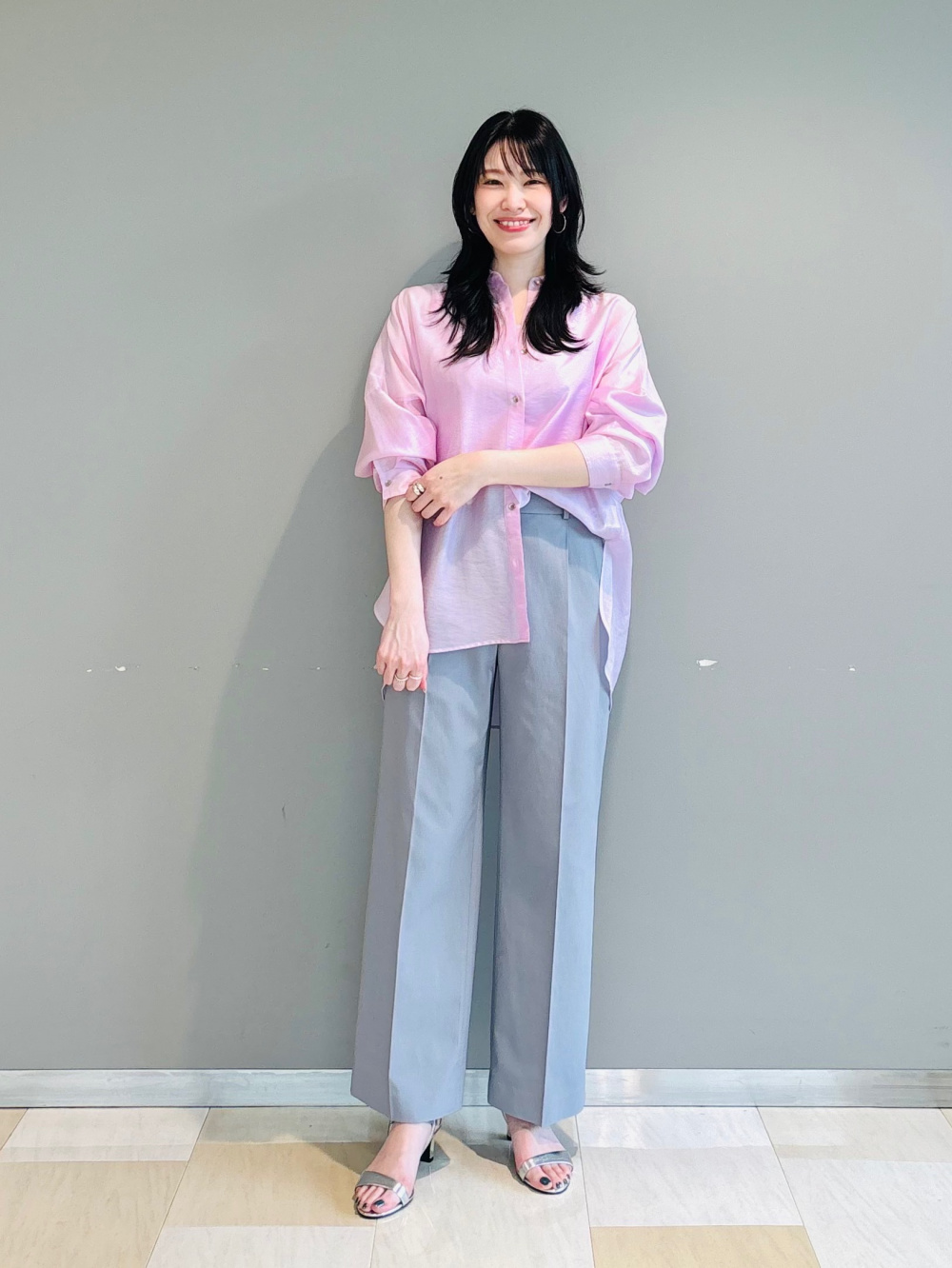 シアーオーガンジージレ、ワイドパンツ（リネンブレンド）」の