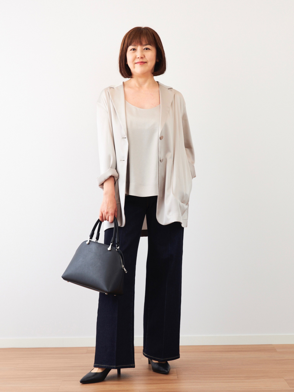 トリアセサテンシャツジャケット」の着用コーディネート| プラステ