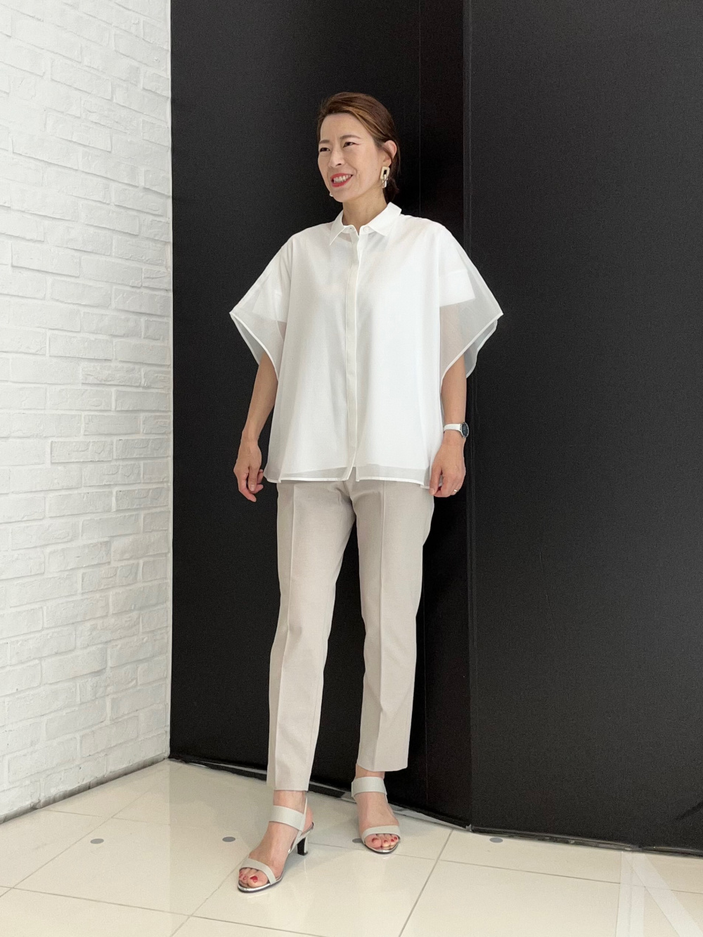 スティックパンツ（リネンブレンド）、グロスジャージーボクシー