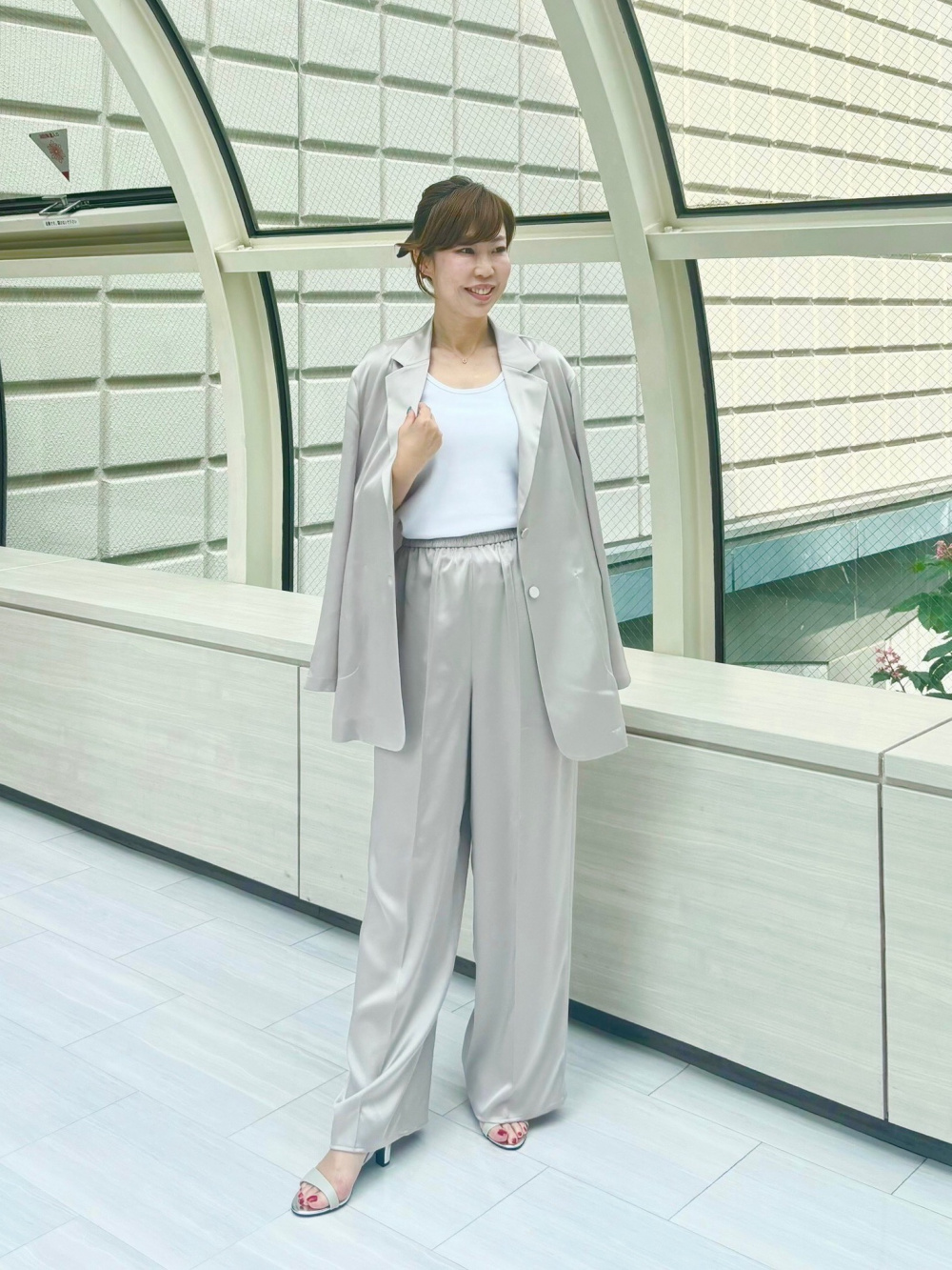 トリアセサテンフルレングスイージーパンツ、トリアセサテン