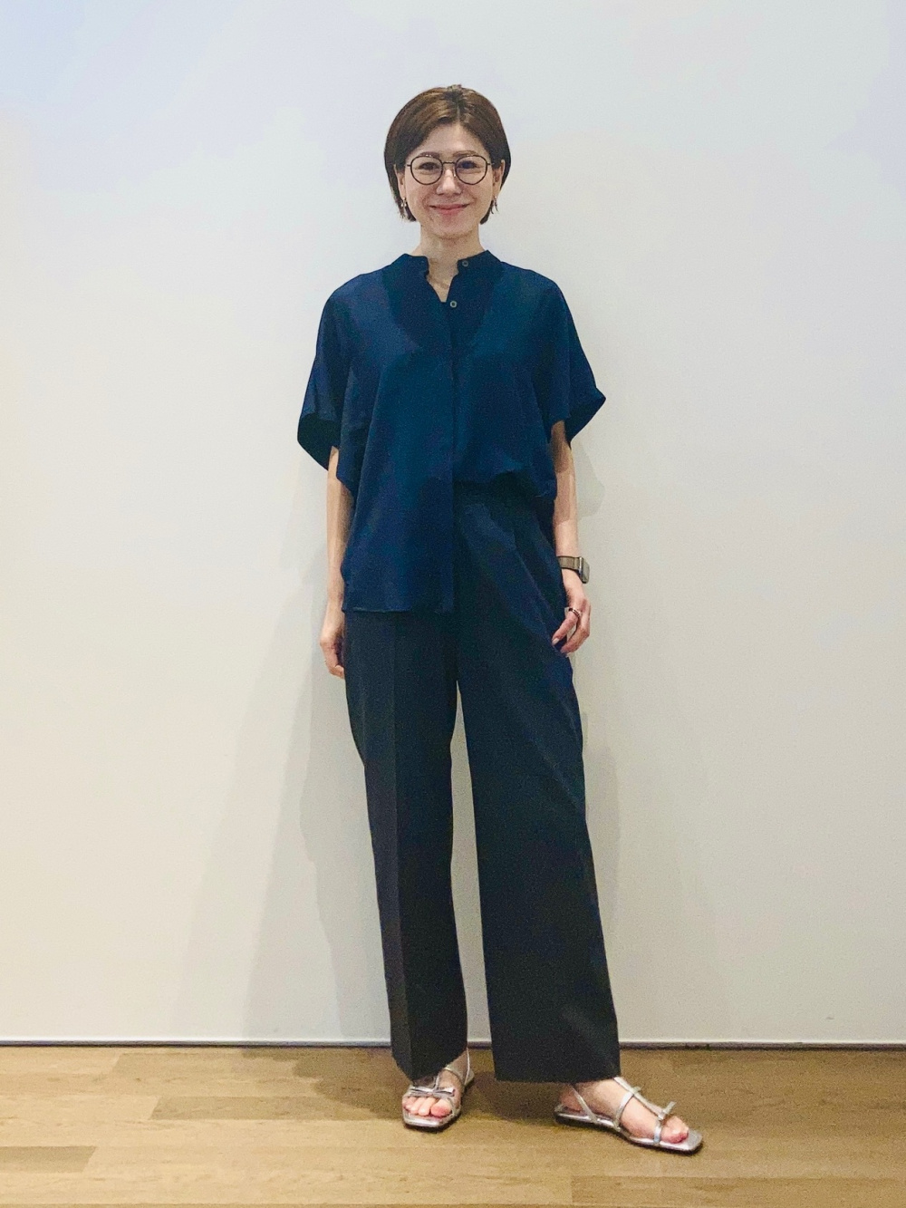 PLST プラステ リネンブレンドダブルジャケット＆ワイドパンツ ネイビーL リネンブレンドダブルジャケット、ワイドパンツ（リネンブレンド