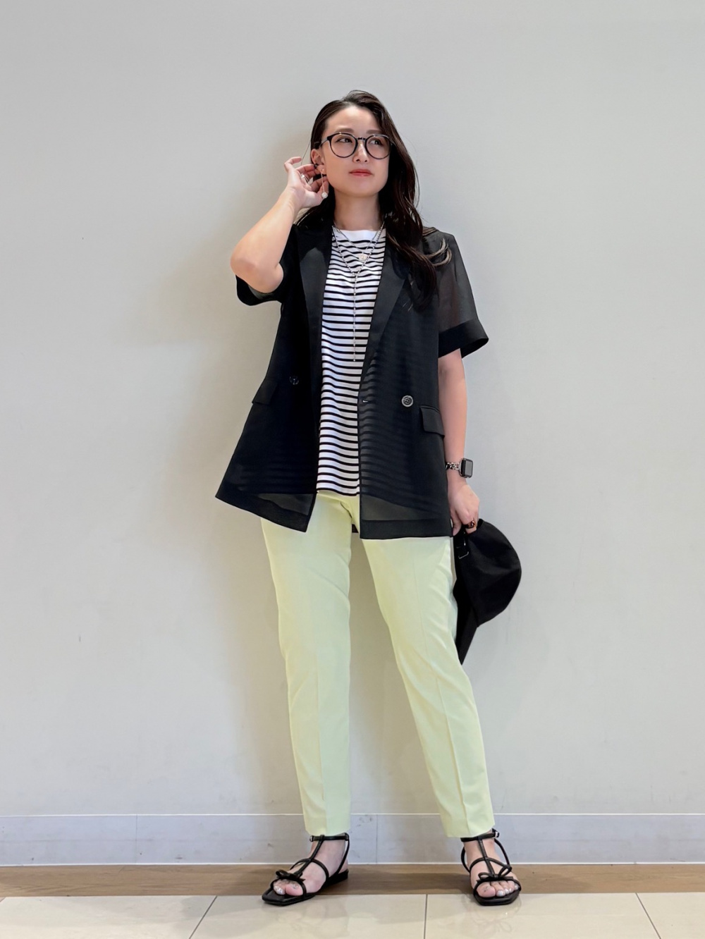 リネンブレンドダブルジャケット、スティックパンツ（リネンブレンド