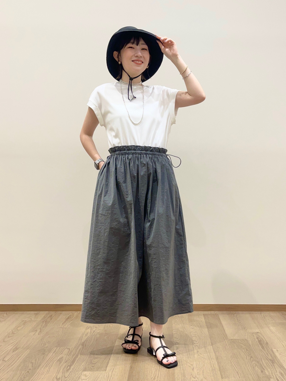 ハイストレッチナイロンドッキングワンピース、UVワイドハット