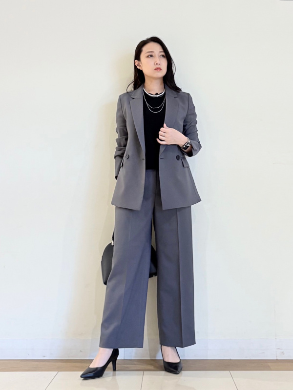 【PLST】プレミアムオックス　パンツスーツ　ダブルジャケット　セットアップ　L PLST】プレミアムオックスパンツスーツダブルジャケット