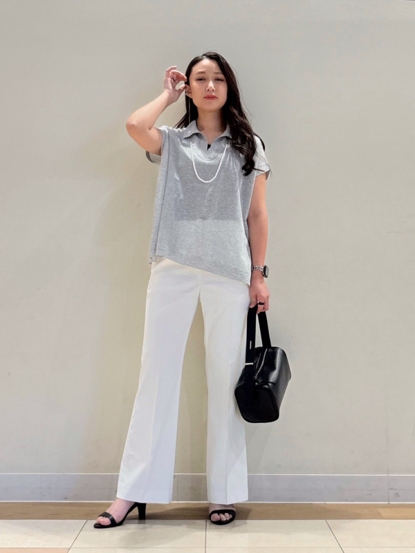 【全2色】半ネックニットトップ　アイボリー ブラック　【pola-1021atop】( lam )(241028) LINEN COTTON PIN-STRIPED UNEVEN DYEING 2 TUCKS PANTS(XS Navy