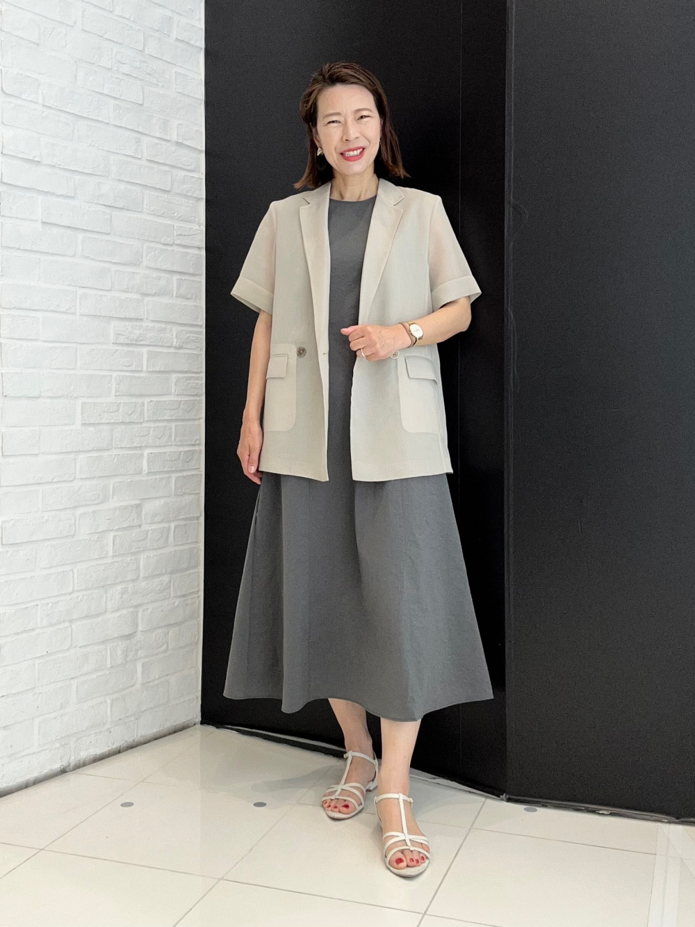 シアーオーガンジーハーフスリーブジャケット、ワイドパンツ