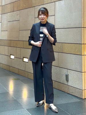 プラステ　リネンブレンド　パンツ　スーツ　ジャケット　ネイビー PLST(プラステ)公式 | リネンブレンドダブルジャケット