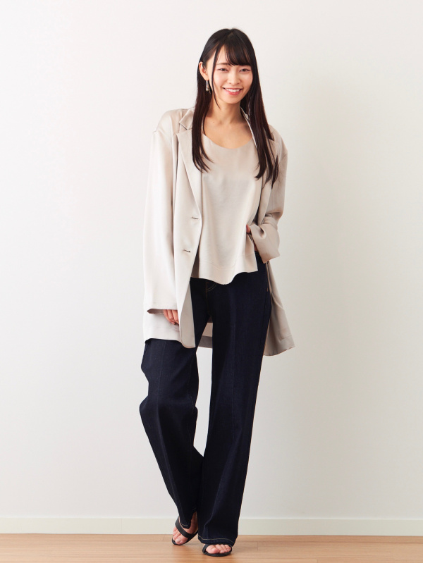 トリアセサテンシャツジャケット（レディース）の着用コーディネート