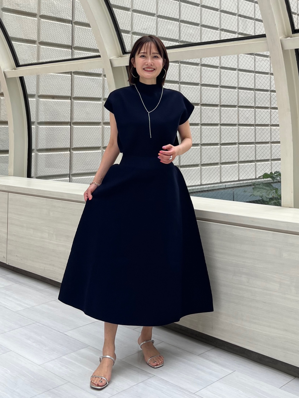 ホールガーメント®ボトルネックフレアワンピース、2WAYボール