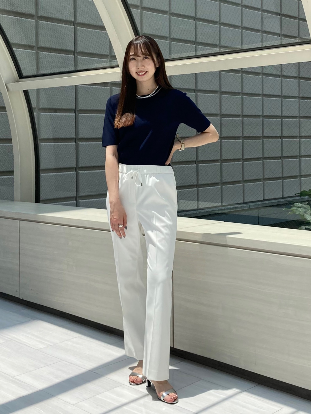 ホールガーメント®ペプラムノースリーブセーター、ソフトフレアパンツ 