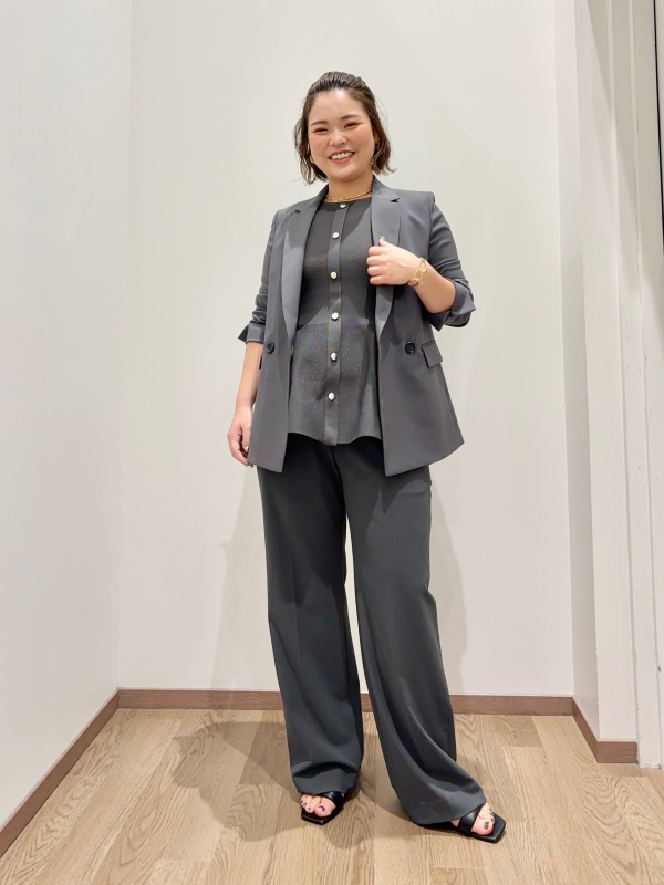 【PLST】プレミアムオックス　パンツスーツ　ダブルジャケット　セットアップ　L PLST】プレミアムオックス パンツスーツ ダブルジャケット
