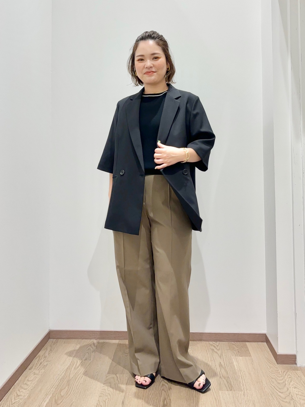 プレミアムオックスハーフスリーブジャケット、ワイドパンツ