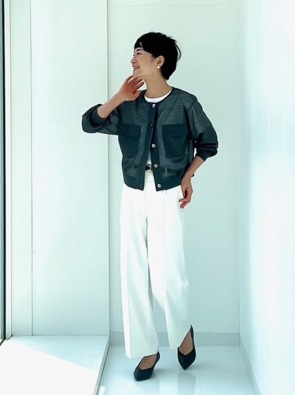 【値下げ】PLST プラステ リネンブレンドダブルジャケット ワイドパンツ L PLST(プラステ)公式 | リネンブレンドダブルジャケット