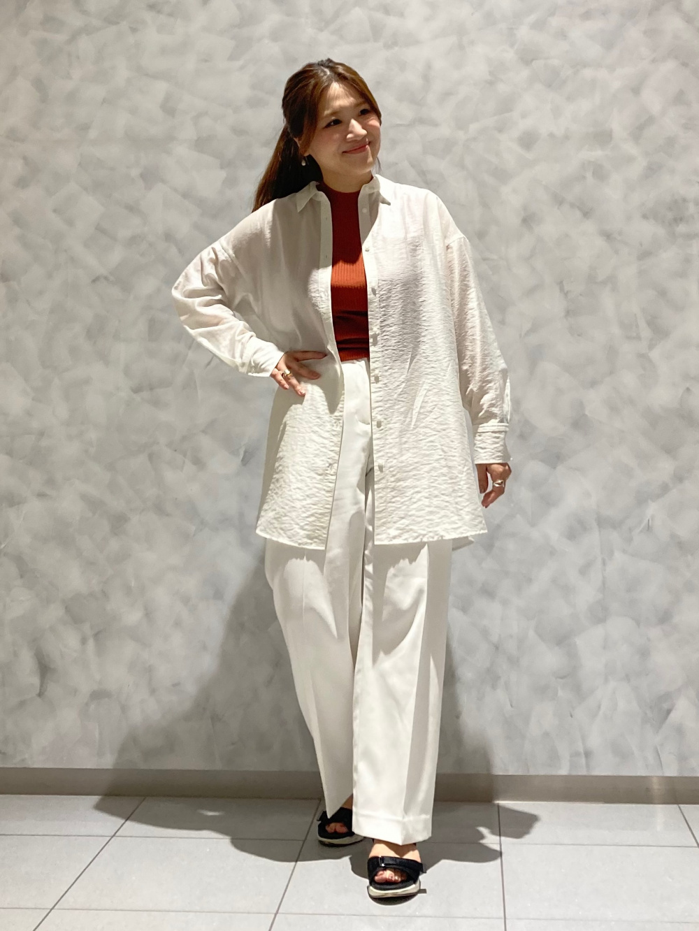 トリアセブレンドダブルジャケット、ワイドパンツ（リネンブレンド