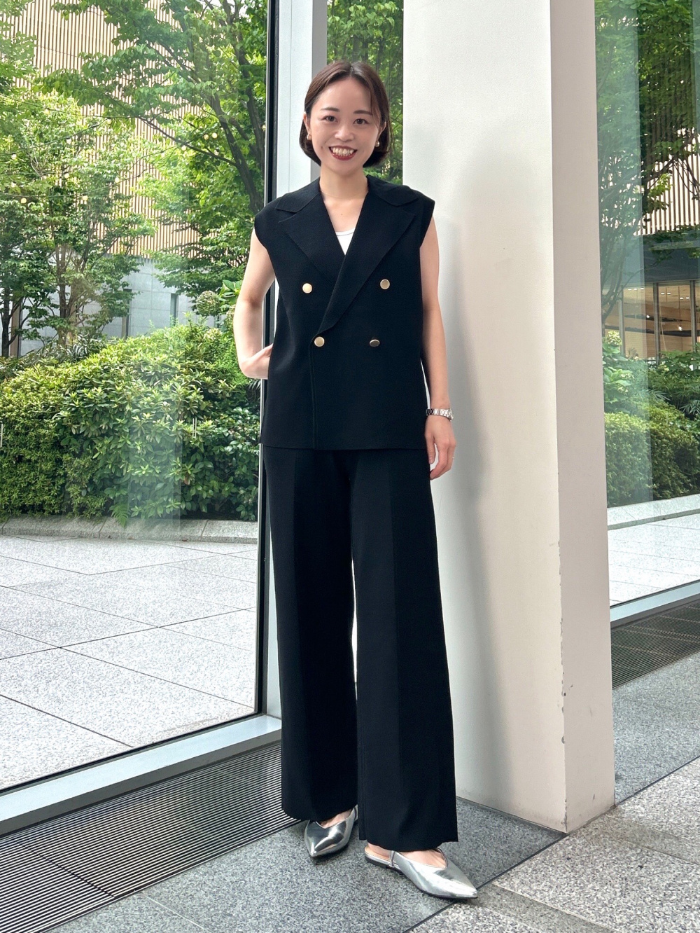 リネンブレンドダブルジャケット、ワイドパンツ（リネンブレンド