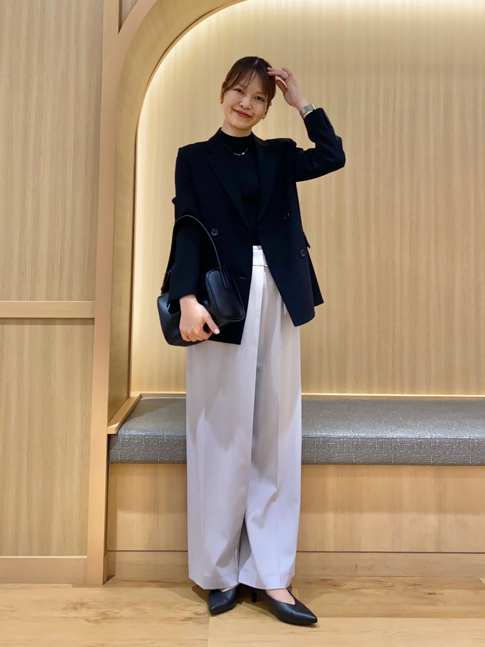 トリアセブレンドダブルジャケット、ワイドパンツ（リネンブレンド