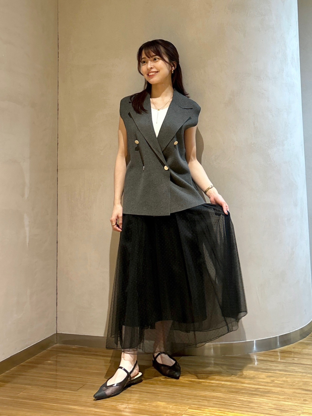 レーヨンブレンドテーラードニットベスト、レーヨンブレンド