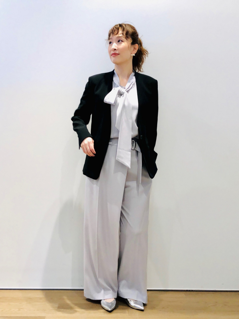 トリアセブレンドダブルジャケット、ワイドパンツ（リネンブレンド