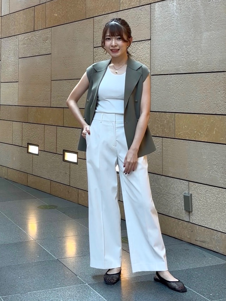 リネンブレンドカラーレスジャケット　リネンブレンドワイドパンツ リネンブレンドカラーレスジャケット リネンブレンドワイド