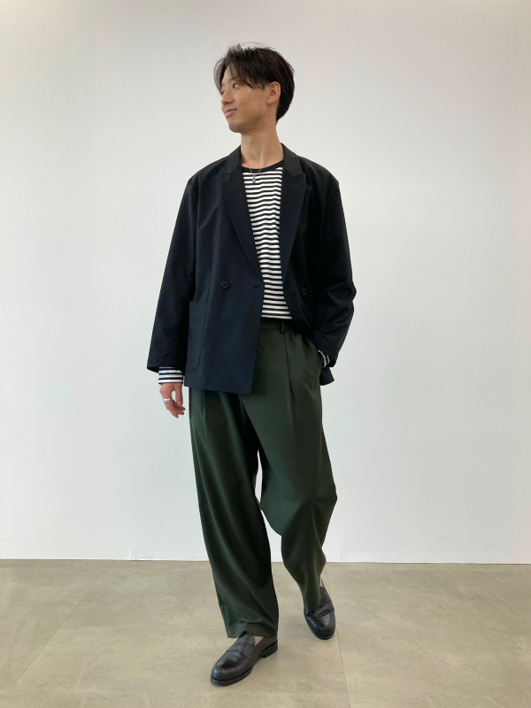 テックストレッチダブルブレストジャケット（メンズ）の着用