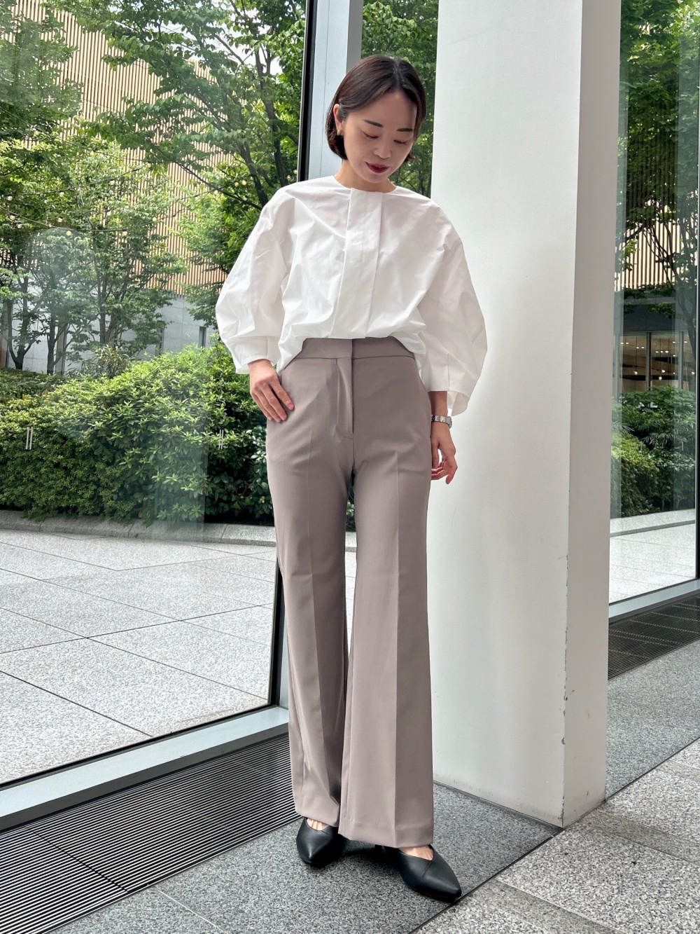 ハイストレッチトリコットフレアパンツ、シアーチュニック2WAYシャツ 